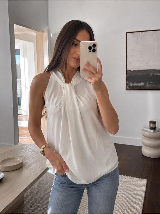 White House Black Market Tops - White House Black Market White Twist-Neck Satin Halter Top
